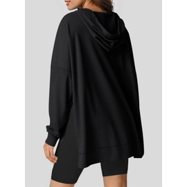 Dokotoo Womens Oversized Hoodies 2024 Fashion Fall Sweatshirts for Women Loose Long Sleeve Waffle Knit Side Slit Pullover Hoodie with Pocket Hooded Tops Black X-Large