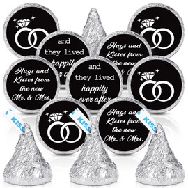Laumoi 1000 Pcs Hugs and Kisses from The New Mr and Mrs Wedding Stickers, Chocolate Drops Labels Stickers Candy Stickers 0.75 Inch for Weddings Engagement Party Favors Decorations (Black,Classic)