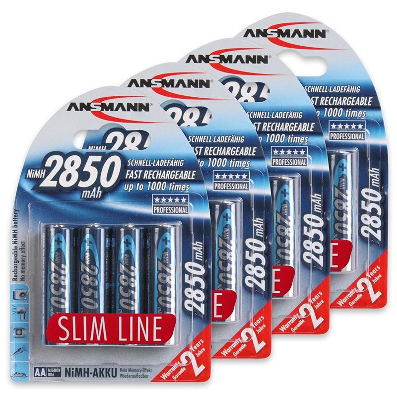 Ansmann AA 2850mah 4-pack Slimline Rechargeable Batteries For Wireless Mics