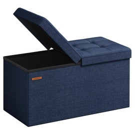 SONGMICS Storage Ottoman, Foldable Storage Bench, 15 x 30 x 15 Inches, Flipping Lid, 660 lb Load Capacity, for Entryway, Living Room, Bedroom, Midnight Blue ULSF046Q02