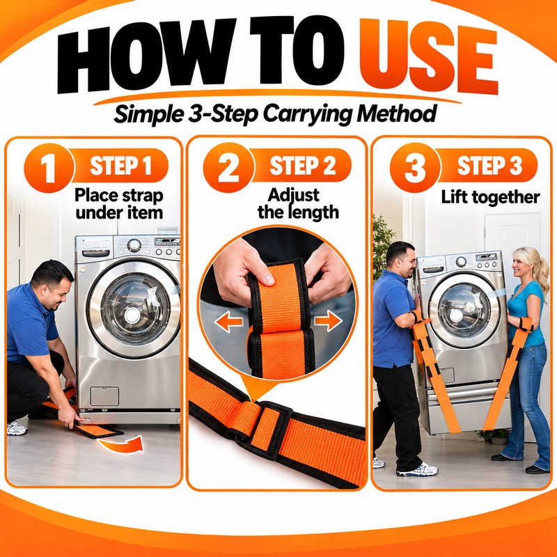 Reusable Orange Plastic Handling Strap for Moving Furniture and Electrical