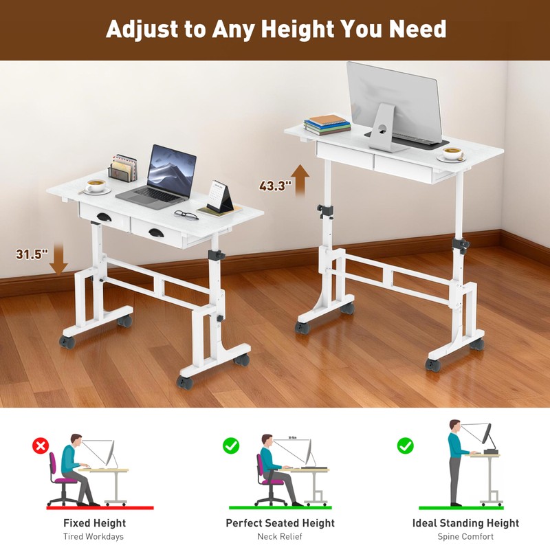 Height Adjustable Standing Desk with 2 Drawers, Small Sit Stand