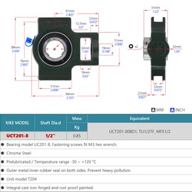 XIKE 2 Pcs UCT201-8 Bore 1/2" Pillow Block Take-Up Mounted Ball Bearings, Solid Cast Iron Base and Self Aligning Chrome Steel Sealed Bearings.