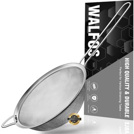 Walfos Fine Mesh Strainers, Premium Stainless Steel Colanders and Sifters, with Reinforced Frame and Sturdy Handle, Perfect for Sift, Strain, Drain and Rinse Vegetables, Pastas and Tea（20cm