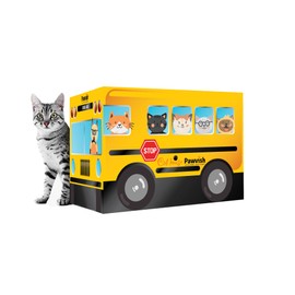 PAWVISH School Bus Cardboard Cat House and Scratcher, Play House, Scratching Pad, Corrugated Hideaway Cave, Cute Kitty Condos Box, Bed for Indoor Cats, Kittens, Bunny, Fur Babies