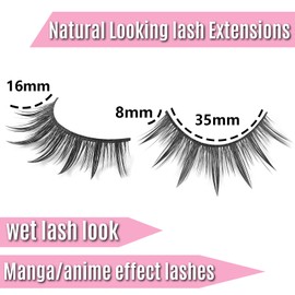 DSLONG 10 Pairs Manga Lashes Wet Look Lashes Effect Cat Eye Lashes Extension Fluffy Spiky Mink Lashes Japanese Cosplay Styles Anime Fake Eyelashes Reusable