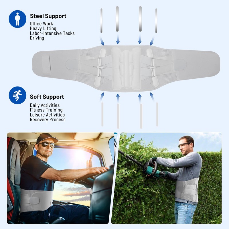 AUTOSAGE Heavy-Duty Adjustable Back Brace-Size XL(Belly 45.3-53.1 in), Features Removable