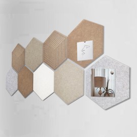 Creative Hexagon Cork Board for Walls 10 Pieces,Bulletin Board for Office 30 Push Pins Felt Wall Tiles for Photos Memos (10PCS)