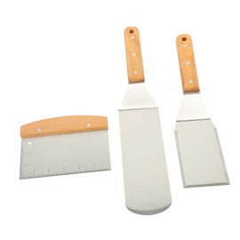 CAXUSD 1set Professional Stainless Steel BBQ Spatula Set Non-Stick Griddle Scraper for Cooking Pizza Steak Essential Kitchen Gadget for Home Restaurant and Outdoor Grilling