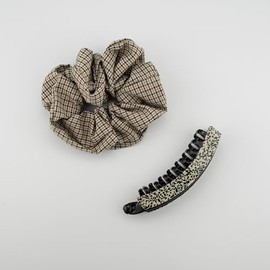 COZYISLE Hair Accessories Set, Satin Scrunchie and Bow Hair Claw Clip, Elastic Ponytail Holder, Beige and Silver (5)