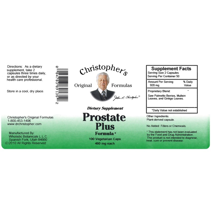 Christopher's Original Formulas Prostate Plus Formula, 100 Count