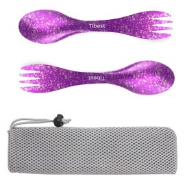 Tibest 2 in 1 Titanium Spoon and Fork Combo Backpacking Utensils Lightweight Eco-Friendly Spork for Camping Backpacking Hiking Travel etc (2 Pack), 2024-B