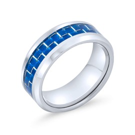 Geometric Blue Cobalt Carbon Fiber Inlay Wedding Band Rings for Men for Women 8MM