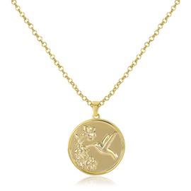 Gold Hummingbird Pendant Necklace for Women 14K Gold Plated Hummingbird Coin Necklace with Flower Adjustable Chain Elegant Flying Bird Charm Initial Necklace Animal Spring Summer Jewelry Gift for Her