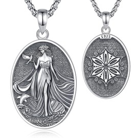 EUDORA Aphrodite Greek Goddess Necklace for Women Sterling Silver S925, Vintage Aphrodite Goddess of Love Beauty Desire Fertility Pendant Protector of Sailors Jewelry Gifts for Women, 20"+2"