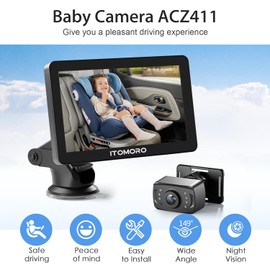 Itomoro Rear Facing Mirrors, 7'' HD 1080P Baby Car Camera, Infrared Night Vision Function Camera with 150° Wide View & 360° Rotatable Easy Installation in 5 Mins