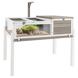 Ketive Tortoise Habitat Large Wooden Tortoise Enclosure Habitat with No-Leaking Tray Indoor & Outdoor, Reptile Cage for Small Animals TOR03-Grey