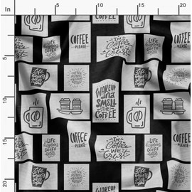 Soimoi Black Cotton Duck Fabric Coffee Please Text Printed Fabric 1 Yard 42 Inch Wide