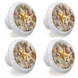 Artinhand 4 Pack Coastal Seashells Cabinet Knobs for Kitchen Bathroom