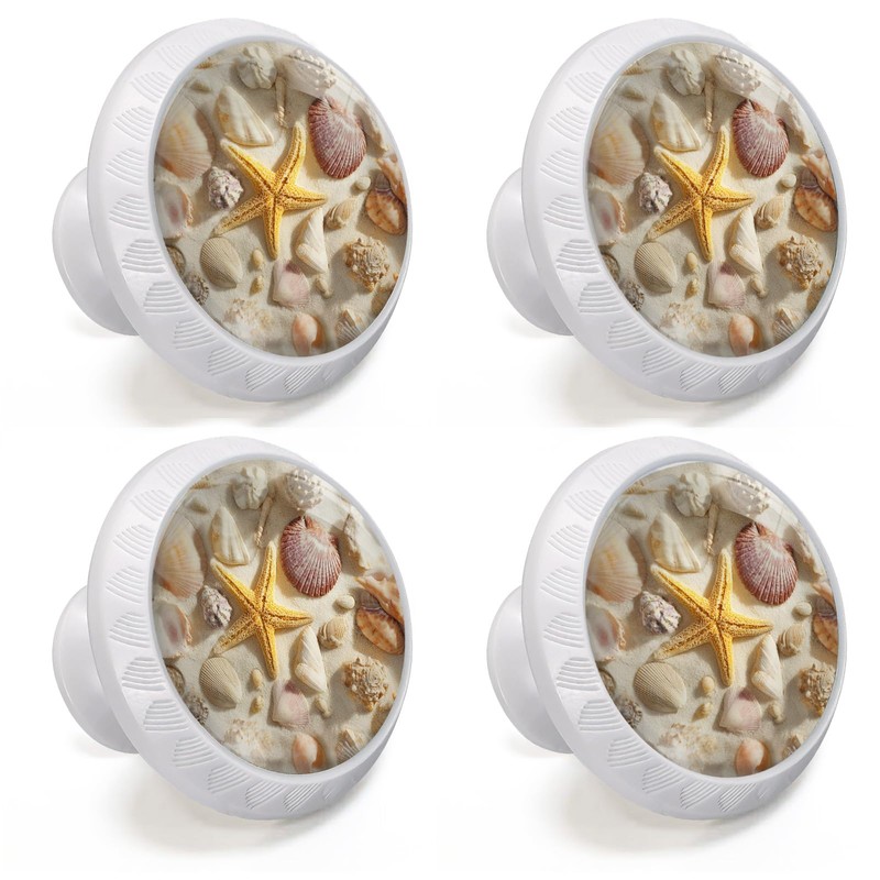 Artinhand 4 Pack Coastal Seashells Cabinet Knobs for Kitchen Bathroom