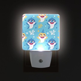 BOENLE Cute Sharks Night Lights 2 Pack Plug-in Wall Led Nightlight Auto Dusk-to-Dawn Sensor Lamps for Bedroom Kitchen Bathroom Hallway Stairs