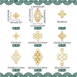 PH PandaHall 90pcs 9 Styles Knot Charms, Golden Chinese Knot Pendant Connectors Endless Knot Links Jewellery Findings for Jewellery Making New Year Earrings Bracelets Necklaces DIY Crafts