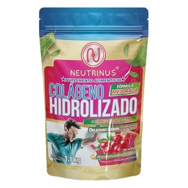 Colageno Hidrolizado Marca NEUTRINUS con Omegas 3, 6, 9, Coenzima Q10 y Vitaminas, Sabor Arandano, Presentacion 1.1kg, Suplemento en Polvo. TECNUTRITI