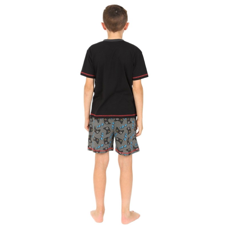 ThePyjamaFactory Boys Short Gamer Pyjamas 9 to 15 Years Black