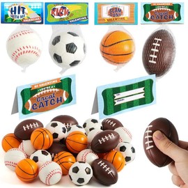 28Pcs Mini Sports Stress Balls / Sports Game Erasers with Kids Valentines Cards for Classroom Exchange Stress Relief / Anxiety Relief, Valentine Party Favor Toys 2025 Valentine Exchange Cards - Style: 28Pcs Sports Stress Balls
