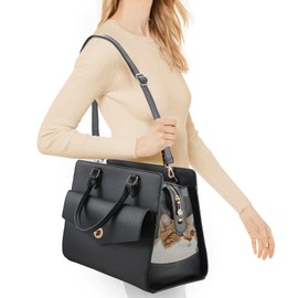 NewEle Fashion Dog Purse Carrier for Small Dogs with Shoulder Strap, Hold Up to 8lbs Quality PU Leather Pet Carrier, Cat Carrier, Airline Approved Puppy Purse Carrier for Travel (Black, Small Size)