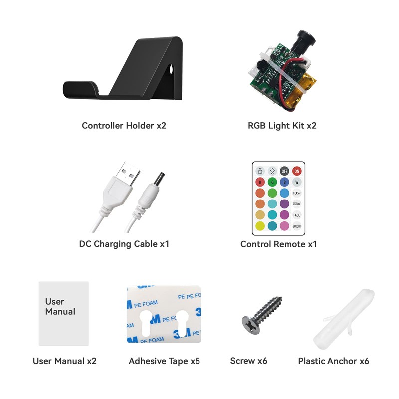 2 Pack Controller Holder Stand with 16-Color RGB Light