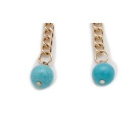 Women Earrings Fashion Jewelry Gold Metal Chain Links Long Turquoise Blue Beads