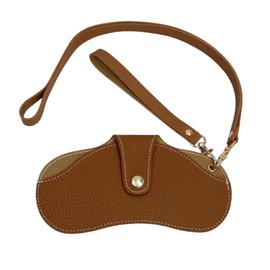 Lunali Leather Eyeglass Case with Strap, Thin, Slim, Glasses Case, Sunglasses Case, Soft Case, Portable, brown (light brown)