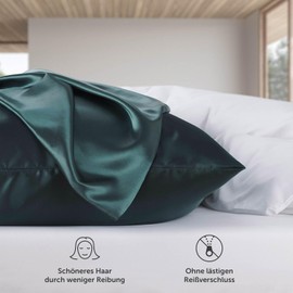 Blumtal Set of 2 satin cushion covers, 50 x 70 cm, pillowcase Oeko-tex certified, anti-static for hair and skin, cushion cover with hidden zip, botanical green - green