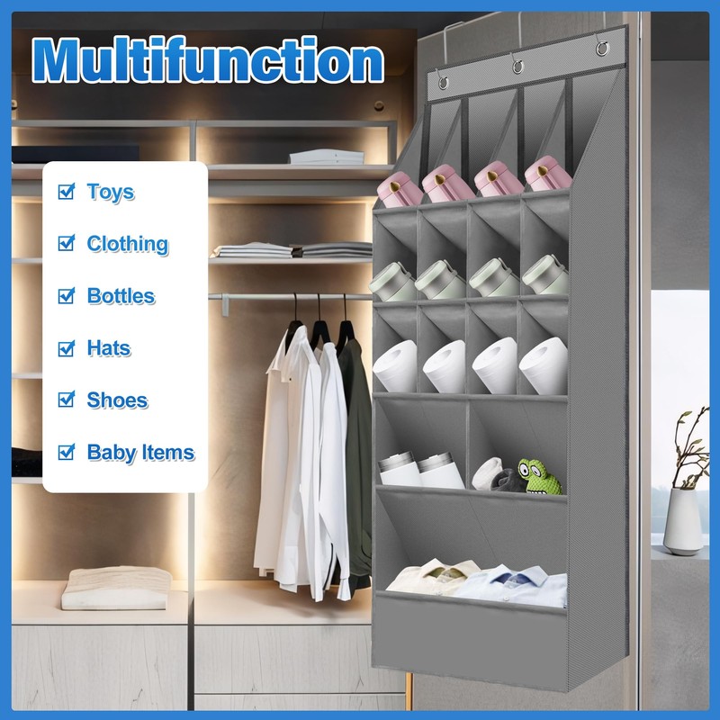 LTBLumos Water Bottle Organizer,Over The Door Organizer with 16 Pockets,Various