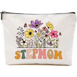 Stepmom Wildflowers Gifts For Mother's Day Makeup Bags - Stepmom Flower Gift Bags - Mom Birthday Gifts - Travel Cosmetic Bag For Birthday
