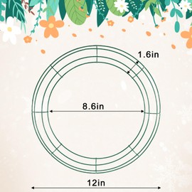 YPRNM Wire Wreath Frame, 3 Pack 12" Ring Round Metal DIY Floral, Decorations Wire Wreath with Green Craft Wire for Christmas, New Year Party, Home Decorations