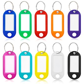50 Pcs Key Tags, Key Labels, Tough Plastic Key Tags with Split Ring Label Window, Key Chain ID Tags with Container for Luggage, Backpacks, Key, Name, Bags(10 Colors)
