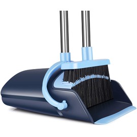 OLLSDIRE Broom and Dustpan Set for Home 2025 Indoor Outdoor Broom with Dustpan Combo Set Upright Dust Pans with Long Handle Angle Broom for Kids Garden Pet Hair Lobby Wood Floor Kitchen