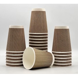 HOT BARGAINS, 50 X 12oz Kraft Disposable Brown & White Paper Cups for Hot and Cold Drinks, Triple Walled Ripple Cups for Takeaway Coffee & Tea (50)