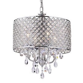 EDVIVI Marya Drum Crystal Chandelier, 4 Lights Glam Lighting Fixture with Chrome Finish, Adjustable Ceiling Light with Round Crystal Drum Shade, Dining Room Light for Living Room, Bedroom, Kitchen