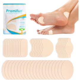 Promifun - Tiras de moleskin con almohadillas para orejas adhesivas para prevención de ampollas, calcomanías para la piel del topo, para pies, talón, zapatos, acolchado, 48 hojas de 4 formas, color