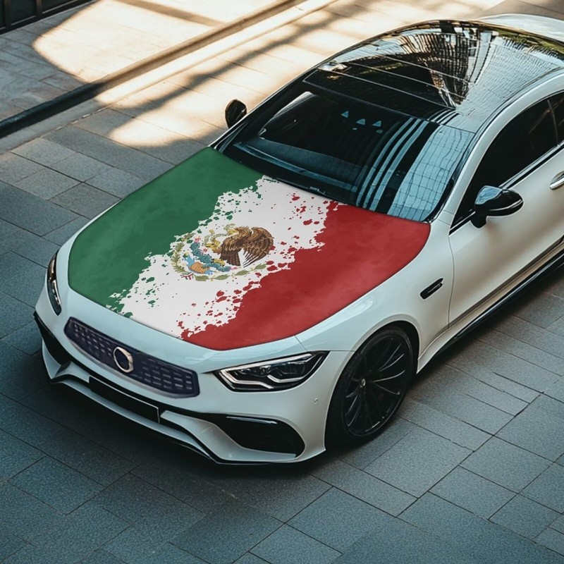 Mumeson Mexican Flag Car Hood Cover Stretch Polyester Protector Elastic