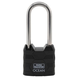BURG-WÄCHTER Padlock with 2 Keys 6.3mm Shackle Thickness Marine Waterproof Solid Brass Body Double Locking Ocean 490 Ni HB 40 65 SB Black