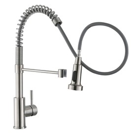 OWOFAN Kitchen Faucet Low Lead Commercial Solid Brass Single Handle Single Lever Pull Out Pull Down Sprayer Spring Kitchen Sink Faucet, Brushed Nickel Kitchen Faucets 866053SN