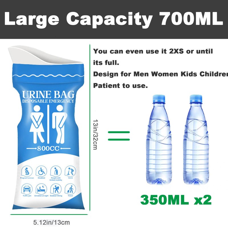 10 Pack Disposable Emergency Urinal Bag, Portable Camping Pee Bags,