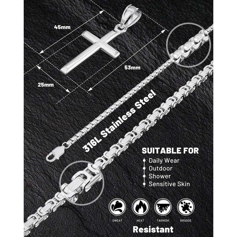 ZENLUNANO Exquisite Silver Cross Necklace for Men and Women, Cross