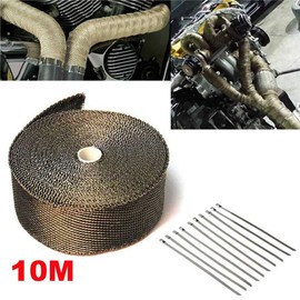 Wakects 10m x 50mm Motorcycle Exhaust Wrap Thermal Insulation Tape with Fabric + 10 Stainless Steel Cable Ties