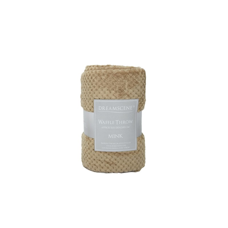 Dreamscene Luxury Waffle Mink Honeycomb Faux Fur Warm Throw Over