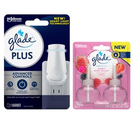 Glade PlugIn Plus Air Freshener Starter Kit, Scented Oil for Home and Bathroom, 1 Warmer + Refills (Warmer & 2 Berry Splash Plugins)
